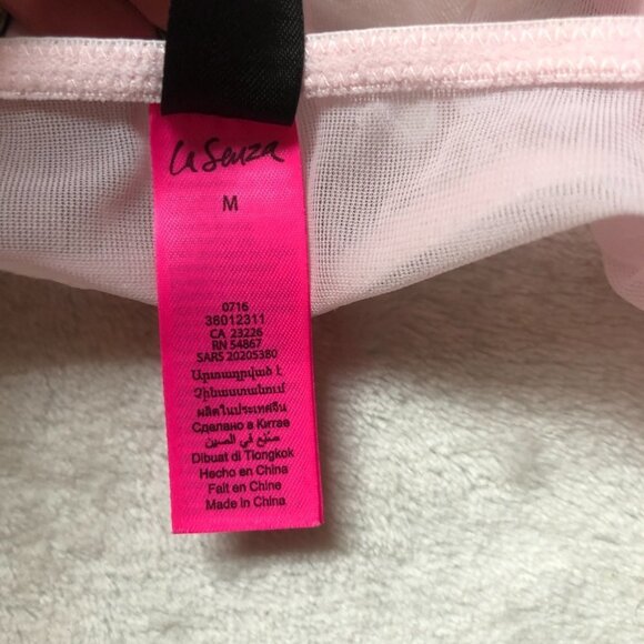 La Senza Light Pink Mesh & Black Lace Sheer Baby Doll Size Medium - Picture 7 of 10